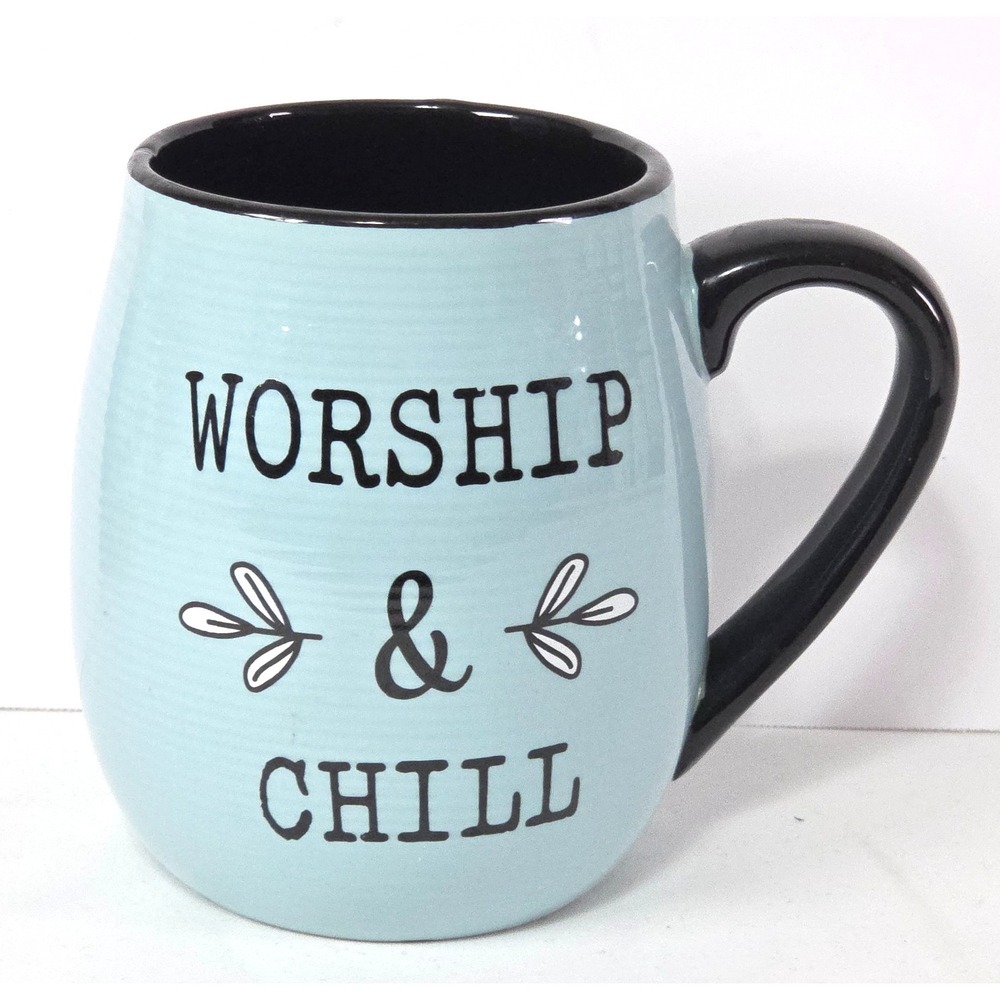 Worship And Chill Christian Coffee Mug Large Blue Faith Inspirational Mug